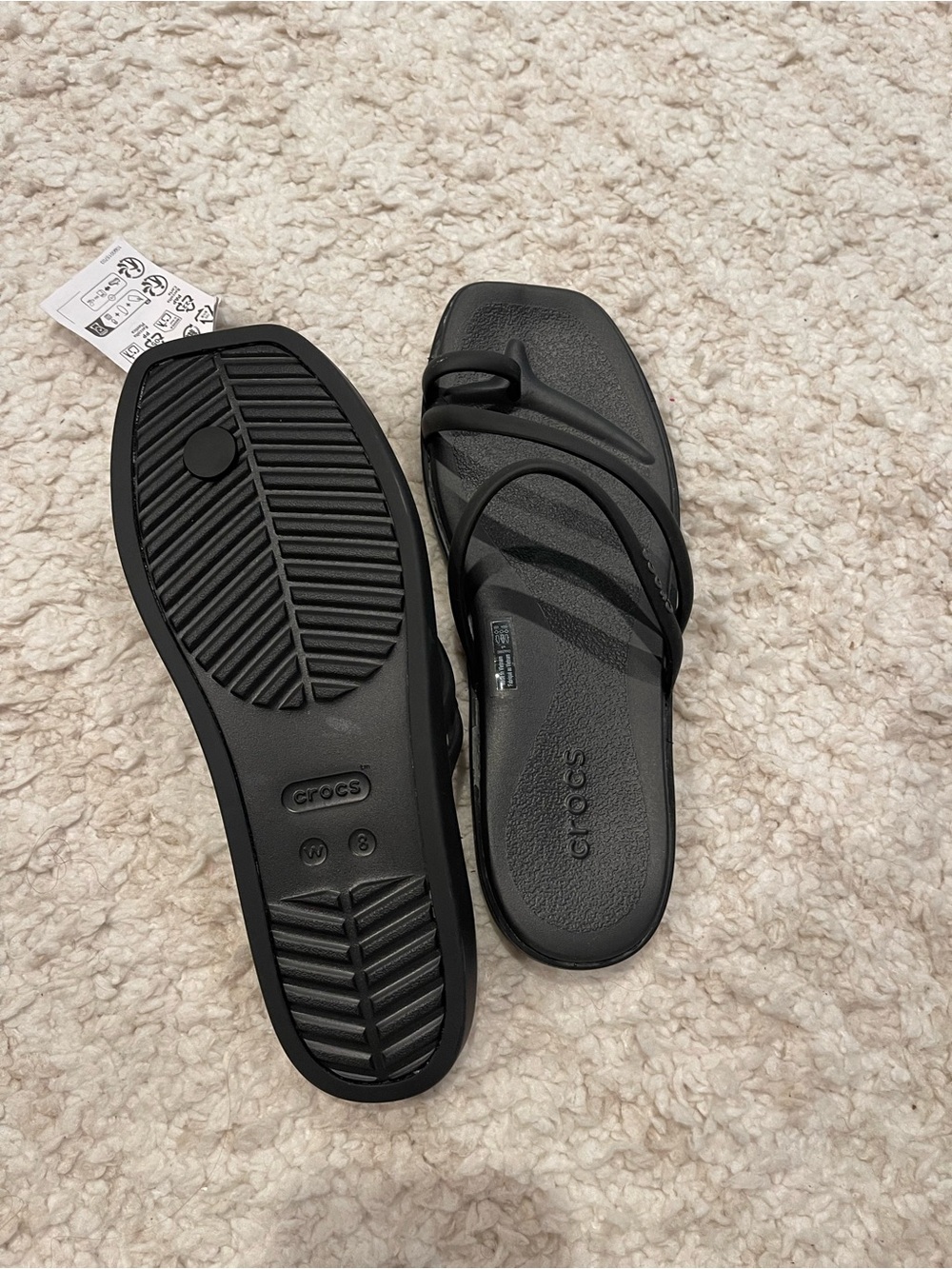 Miami CROCS Women’s Black Strappy Toe-Loop Slide Sandal